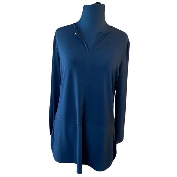 Ralph Lauren Women's Medium Tunic Blouse Black Stretchy 3/4 Sleeves Keyhole - Picture 7 of 11